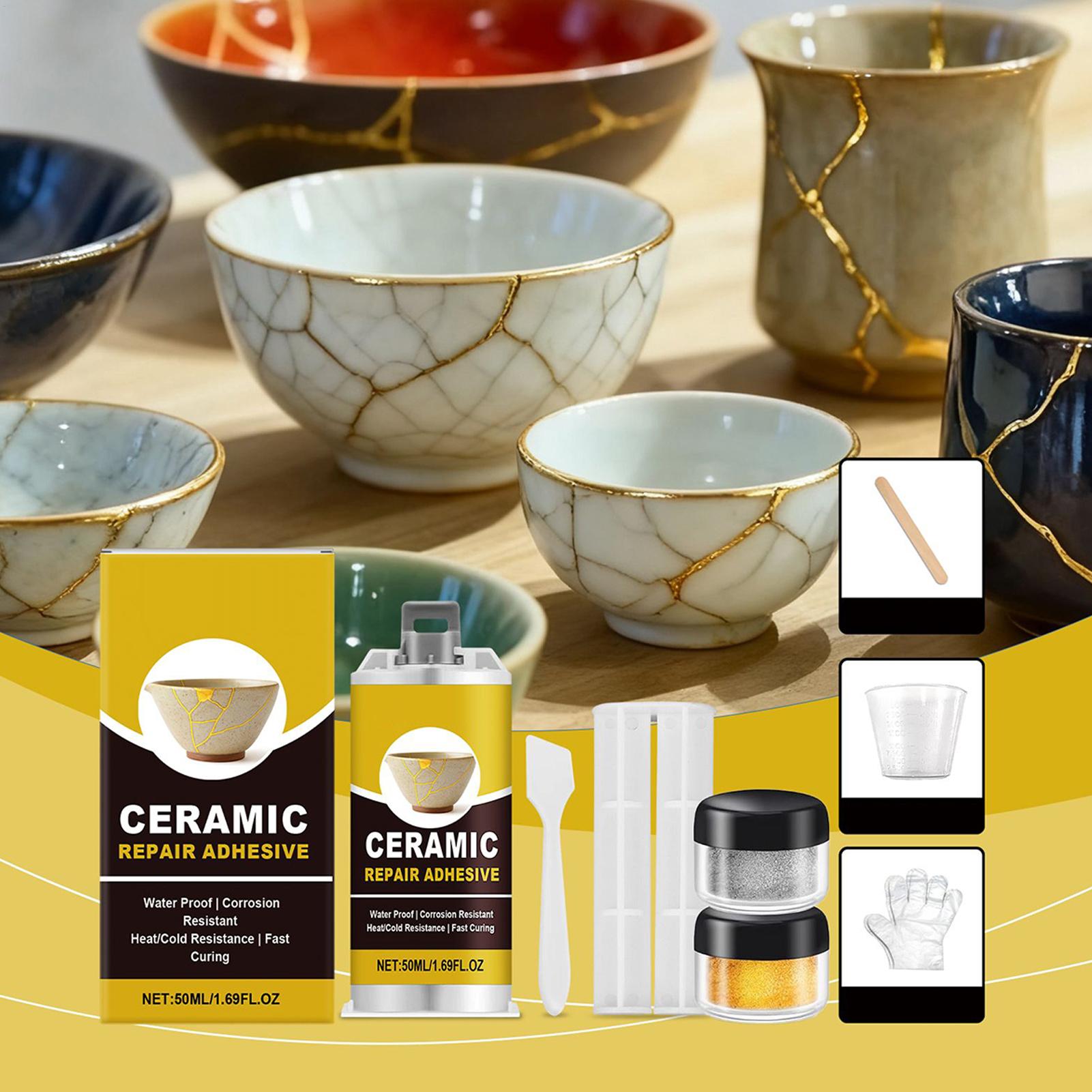 Art Craft Workshop - 金塗り補修キット ゴールドセラミック接着剤 食品に安全な接着剤 割れた陶器皿 カップ ボウル