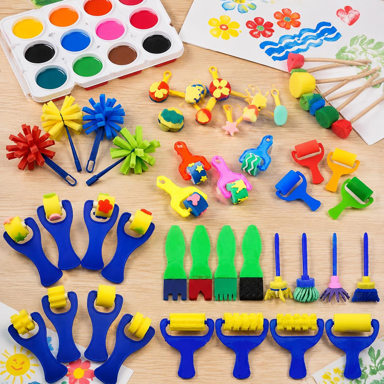 Art Craft Workshop - バルクペイントスポンジ＆ブラシセット – 12/22/30/48個入りアートスタジオ、ワークショップ、DIYクラフトプロジェクト用の各種スポンジ TMZ