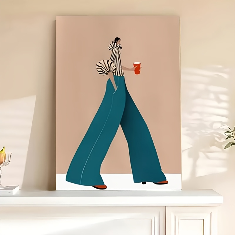 Art Craft Toys - ファッショナブルなブルーパンツ女性ポスタープリント現代超現実的な抽象キャンバス絵画壁アート画像リビングルームの家の装飾