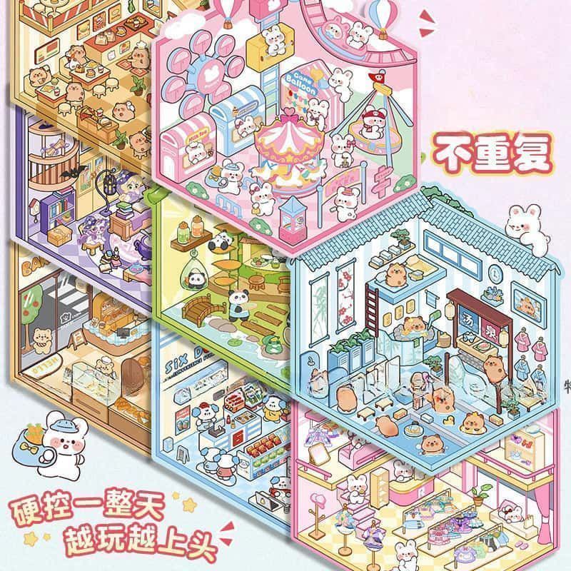 ミニチュア3DシーンステッカーDIYスタッキングハウスデコレ - Art Craft Store のレビューと価格