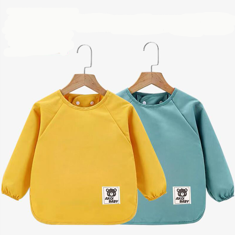 カスタムロゴ防水ベビービブ長袖幼児エプロン食事保護服幼児食事 - Art Craft Logo のレビューと価格
